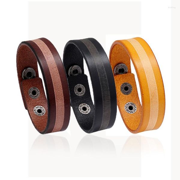 Pulseiras de charme 18mm de largura plataforma de largura três cores planas de couro genuíno punk masculino jóias geométricas de moda geométrica Pulsera Hombre