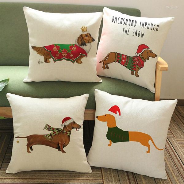 Kissen Weihnachten Kleidung Hut Dackel Cartoon Lustiger Hund Leinenüberwurf Fall Home Sofa Auto Dekorative Zoohandlung Abdeckung 45x45