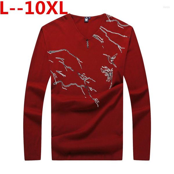 Camisetas masculinas 10xl 8xl 6xl Plus Autumn Men Man Manga Longa Cotton Alto Pullover de Alta Qualidade Moda Casual Roupas de Brand Big Large