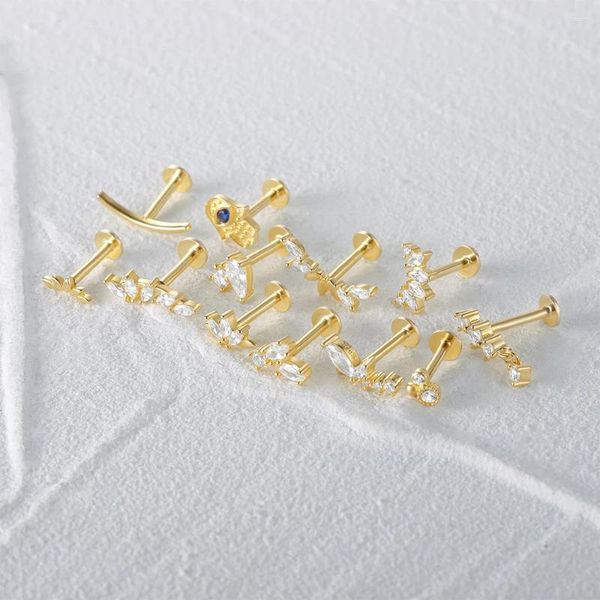 Brincos Boako 925 prata esterlina 18k cor dourada coroa/flor zircão para mulheres meninas 1 peça piercing joias de cristal