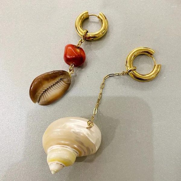 Baumelnde Ohrringe, böhmische asymmetrische Muschel, Meeresschnecke, weiße Muschel, Kauri, für Damen, Statement-Strandschmuck