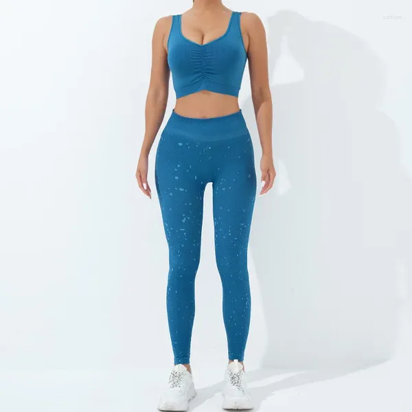 Conjuntos ativos sem costura yoga terno outono ginásio roupas conjunto de duas peças leggings elegantes correndo fitness plissado sutiã esportivo