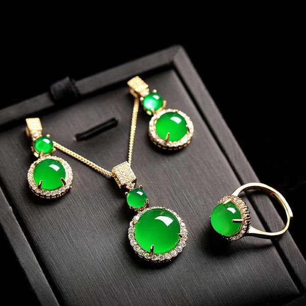 Подвесные ожерелья зеленый белый нефритовый халцедонный кольцо с серьгами для мамы и подруги.