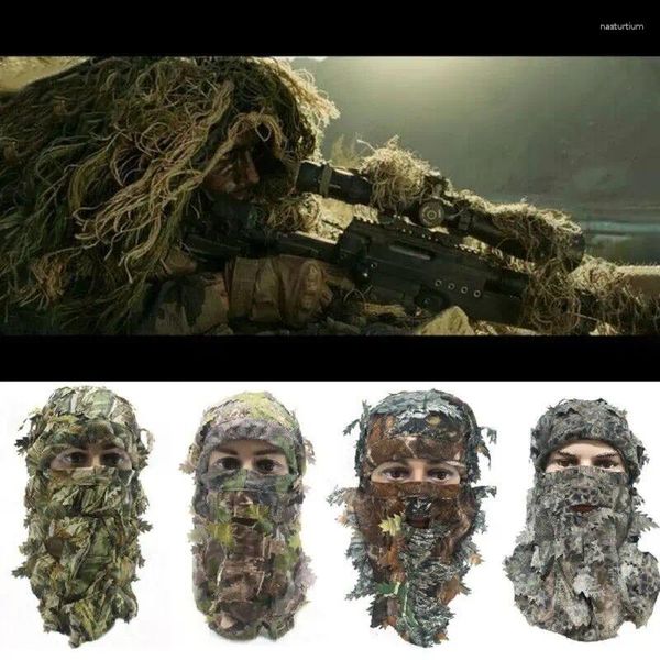 Berets 3D Camouflage Leaf Ghillie Suit Face Mask Paintball Outdoor Camping Hunting Training Woodland Integrated Hood