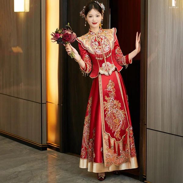 Roupas étnicas Chinês Tradicional Lantejoulas Beading Borlas Vestidos de Casamento Hanfu Noiva Traje Bordado Brinde