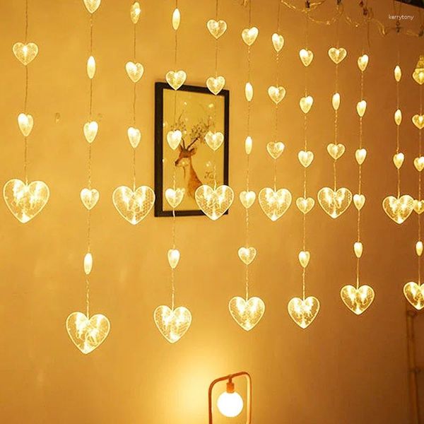 Stringhe Matrimonio romantico Luci per tende a forma di cuore Stringa di San Valentino Fata Decorazione Luce per la festa di compleanno di Natale