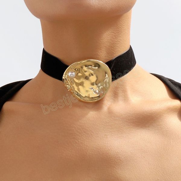 Grande collana girocollo rotonda per le donne ragazze moda girocollo semplice oro argento colore corda di velluto nero collana nuovi gioielli