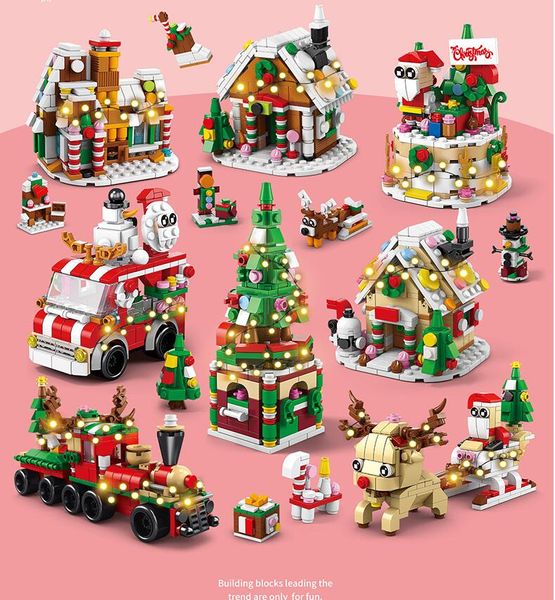 6IN1 Weihnachten Elch Hirsch Santa Claus Bausteine Stadt Schnee Haus Weihnachten Baum Bricks Set Spielzeug für Kinder Kinder Geschenk