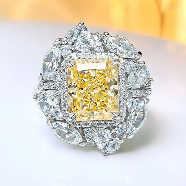 Anelli a grappolo Anello minimalista in argento sterling 925 con diamante giallo artificiale intarsiato con eleganza e design per donne versatili