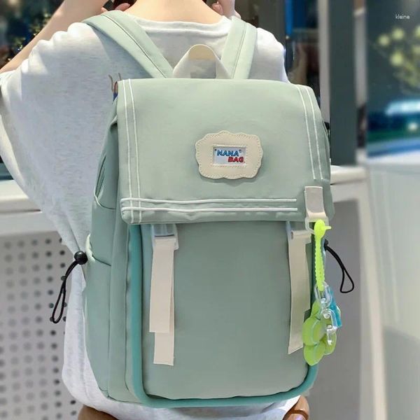 School Bags Trendy Women Green Nylon Laptop Book Bag Ladies Leisure College Backpack Girl Cute Travel Kawaii Fashion Female Cool
