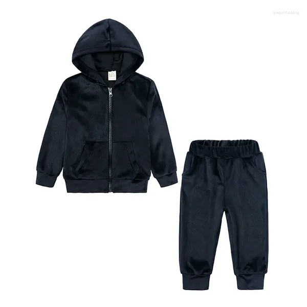 Completi di abbigliamento Bambini Inverno Autunno Vestiti Set Pantaloni in pile Completi con cappuccio Cappotti con cerniera Bambini Ragazze Ragazzi Completi Nero Rosso Blu da 1 a 20 anni