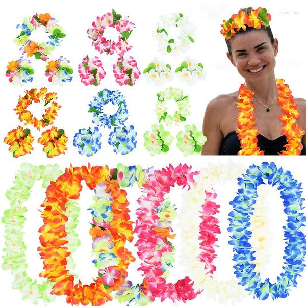 Dekorative Blumen 4 Teile / satz Hawaiian Plumeria Halskette Künstliche Leis Girlande Kranz Für Strand Hochzeit Urlaub Luau Party Home Decor Geschenke