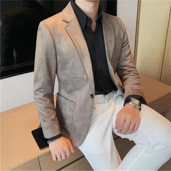 Ternos masculinos estilo britânico blazers homens primavera qualidade negócios lazer terno/masculino vestido de escritório smoking/homem fino ajuste casual jaquetas de camurça sintética