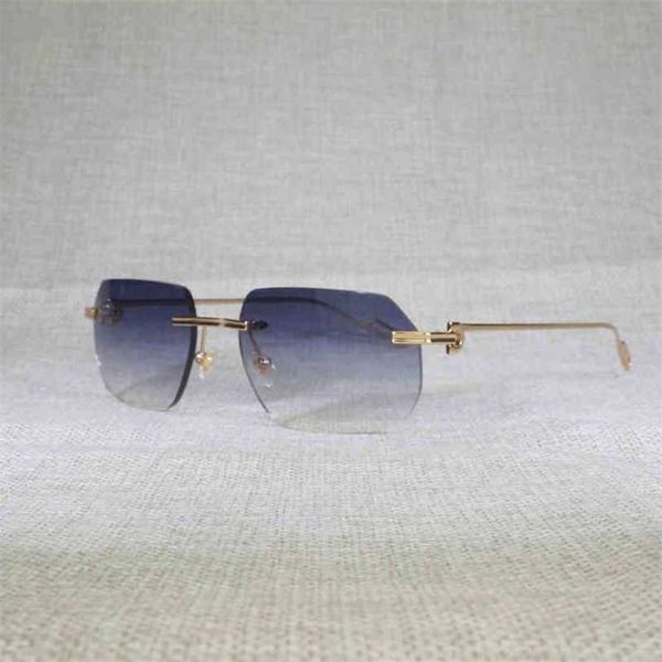 2023 Occhiali firmati Vintage Nuova forma di lente Occhiali da sole senza montatura Uomo Donna Occhiali da esterno Occhiali trasparenti Cornice per pasto per la lettura culos Shades