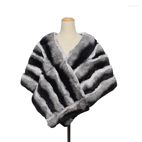 Schals Ms.MinShu Winter Luxus Chinchilla Farbe Schal Poncho Shrug Premium Echt Rex Pelz Schal Für Frauen