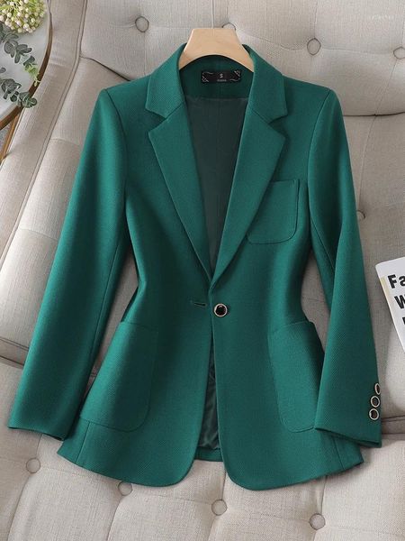 Ternos femininos manga longa outono inverno feminino blazer senhoras café bege verde feminino negócios trabalho wear jaqueta formal