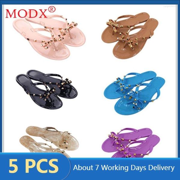 Terlik Modx Kadın Yaz Ayakkabıları Modern Toplu Öğeler Toptan Lots Plaj Tatili Sevimli Bowknot Düz Sandal Seksi Moda M9582