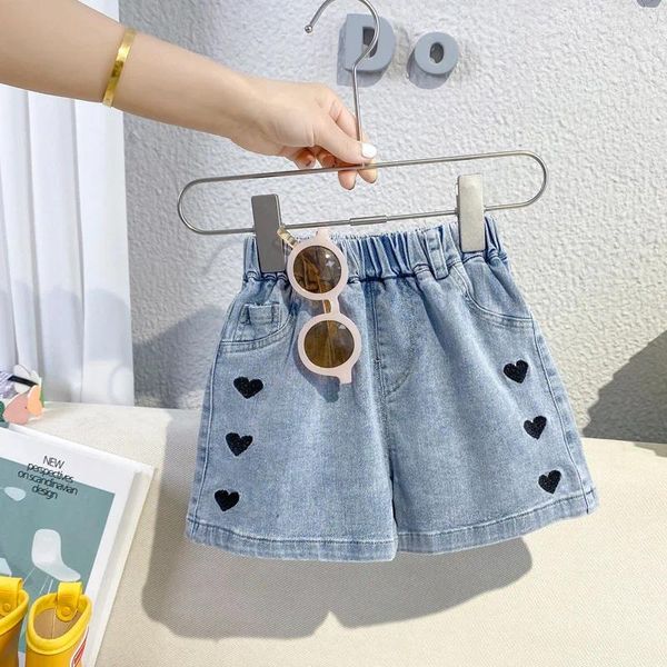 Shorts meninas jeans calças infantis bebê verão outerwear fino roupas casuais amor azul jean