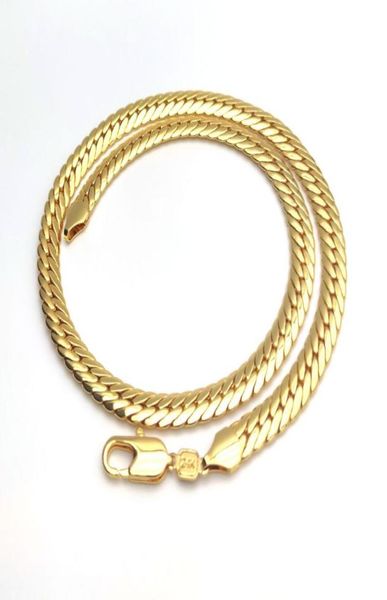 Catene Splendida catena in pelle di squame di oro 24K AUTENTICA GP 10MM Solida collana a maglie CUBAN Mens 24