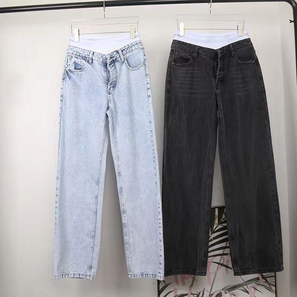 Calças de brim femininas high street designer perna split magro meia-calça bordado impressão magro jeans marca moda feminina