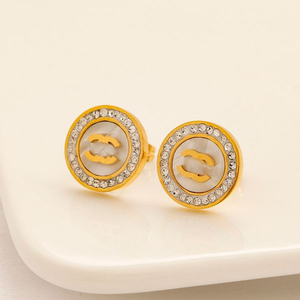 Donne in vero oro placcato in acciaio inossidabile Stud Fashion Designer Lettere Orecchini Crystal Geometry Wedding Party Jewerlry ZG1626