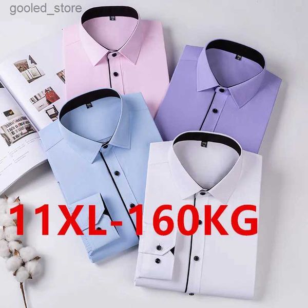 Camisas casuais masculinas clássico vestido camisa de manga comprida plus tamanho grande 8xl 9xl 10xl 11xl escritório de negócios roxo branco slim fit sarja social simples q231106
