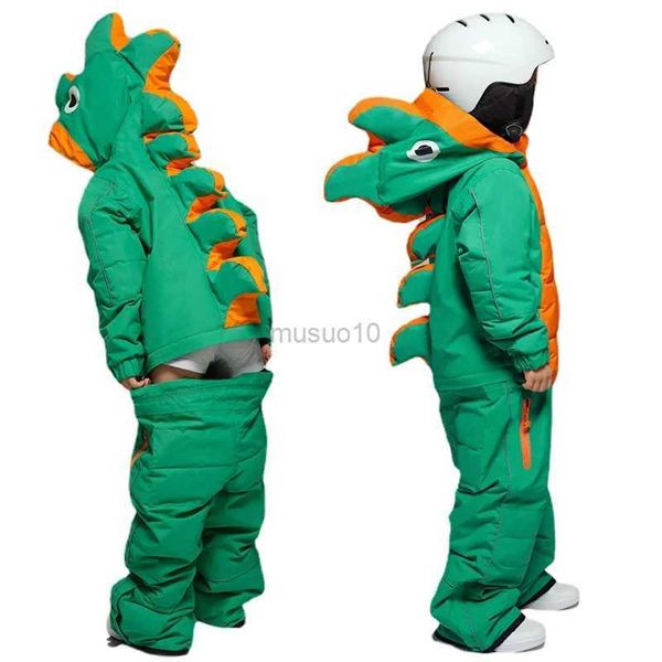 Altri articoli sportivi Set da sci per bambini Inverno all'aperto Cartoon Snowsuit Dinosauro Tuta da sci Tute per bambini Impermeabile Antivento Abbigliamento da neve Tuta da sci HKD231106