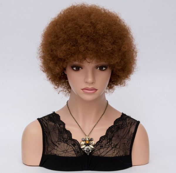 Curto encaracolado afro perucas para mulheres marrom escuro completo peruca de cabelo sintético acastanhado vermelho américa africano peruca natural cosplay6997013