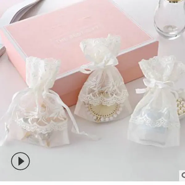 Envoltório de presente vendendo criativo branco catkin folha laço jóias cordão saco de armazenamento casamento e festa flor favor sacos doces