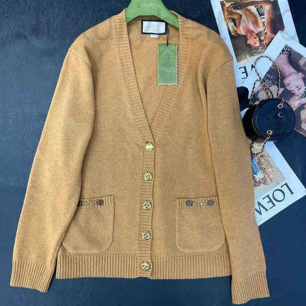 Maglioni da donna Felpe con cappuccio firmate Felpe con cappuccio all'inizio della primavera nuovo modello cardigan con scollo a V basso Tasca a catena pendolarismo regolare tempo libero pigro manica lunga allentata 03GB