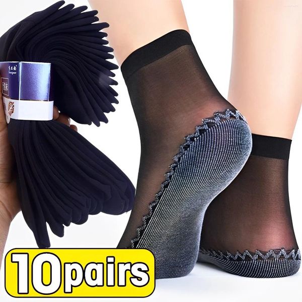 Meias femininas 10 pares de verão macio veludo seda antiderrapante inferior splice transparente senhoras antiderrapante ultrafino respirável meia