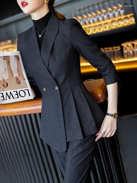 Damen Zweiteilige Hose, elegant, für Büro, Damen, Hosenanzug, Damen, weiblich, dünn, Rüschen, Blazer und Hose, formelle Business-Jacke, Arbeitskleidung, 2 Set