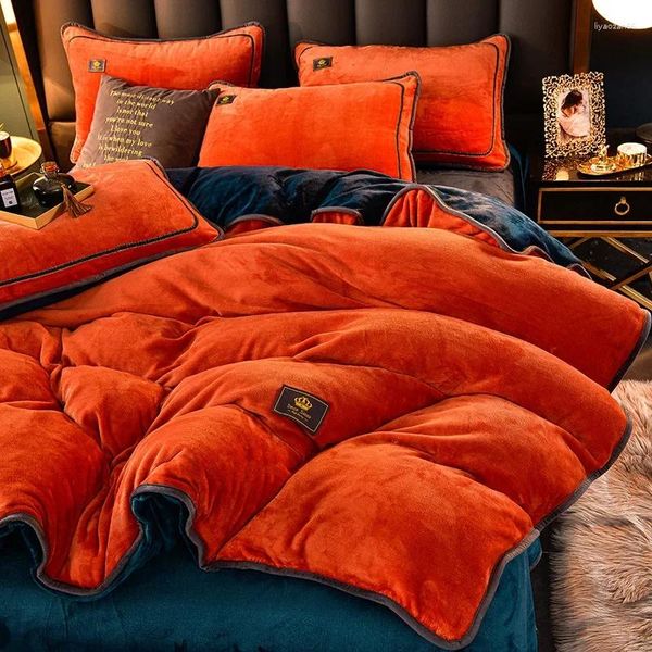 Conjuntos de cama Ultra-grosso Leite Fleece Winter Set Luxo Quente Confortável Capa de Edredão com Lençóis Consolador e Fronhas