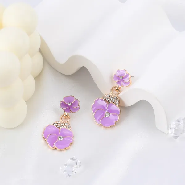 Makersland – boucles d'oreilles pendantes à fleurs violettes, bijoux personnalisés pour dames, vente en gros de bijoux à la mode en acier inoxydable pour femmes