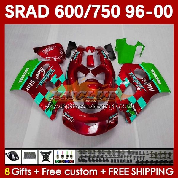 Мотоциклетные тела для Suzuki Movistar Red Srad GSXR600 GSXR750 1996 1997 1998 1999 2000 168NO.111 GSX-R750 GSXR-600 96-00 GSXR 750 600 CC 600CC 750CC 96 97 99 99 00 Fairing Fairing