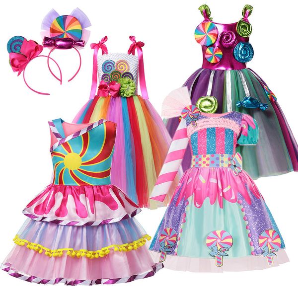 Vestidos de meninas Muababy Carnival Candy Dress for Purim Festival Fancy Lollipop Costume Crianças Tutu Tutu Vestido de Ball 230406