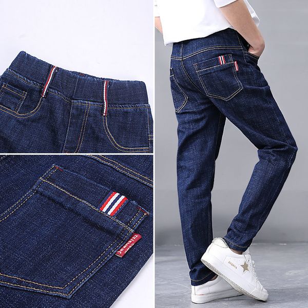 Jeans Mode Baby Jeans Feste Blaue Jeanshose Geeignet für große Jungen Lässige Waschung Blaue Jeans Lose Kinderhosen Fette Jungenkleidung 230406