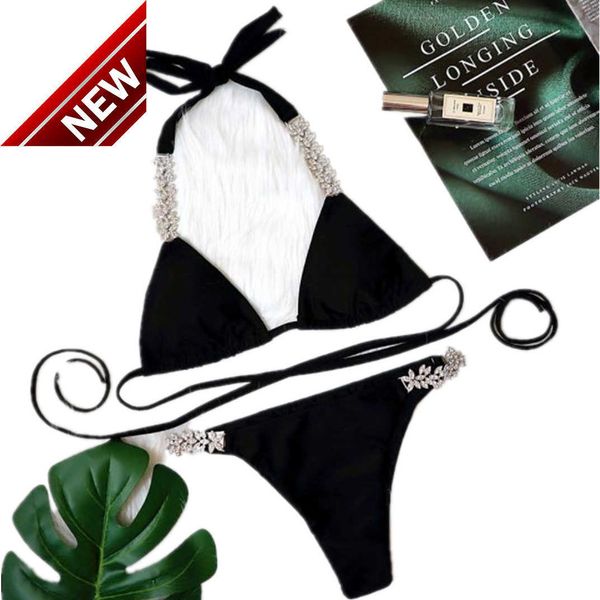 Mayo yapay elmas dekorat bikini beyaz rhinestone braizilian kadın strappy mayo kadınlar kristal seksi s set push yukarı banyo süit