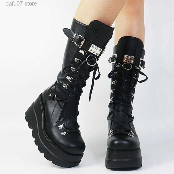 Botas tamanho grande 35-43 design da marca senhoras botas de plataforma alta moda goth botas de salto alto feminino cosplay cunhas sapatos punk mulher t231106