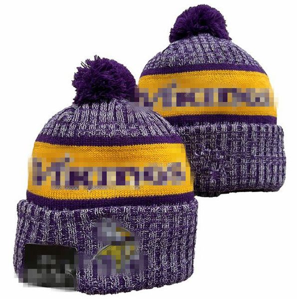 Berretti da uomo con risvolto lavorato a maglia Pom Minnesota Berretti MIN Cappelli con bobble Sport Cappello lavorato a maglia A righe Linea laterale Berretto da basEball caldo in lana per donna A6