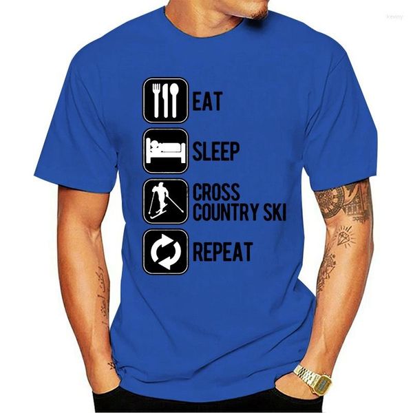 Camisa de camisetas masculinas 2023 Eat Sleep Sleep Cross Country Ski Repele Sport Silhouette