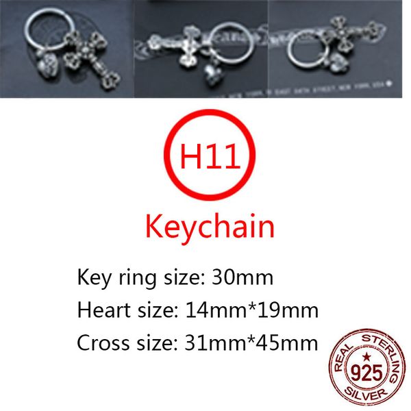 H11 S925 Sterling Silber Schlüsselanhänger Mode Auto Schlüsselanhänger Tasche Schnalle Kreuz Blume Herz Brief Anhänger Personalisierter Punk Hip Hop Schmuck Stil Geschenk für Liebhaber