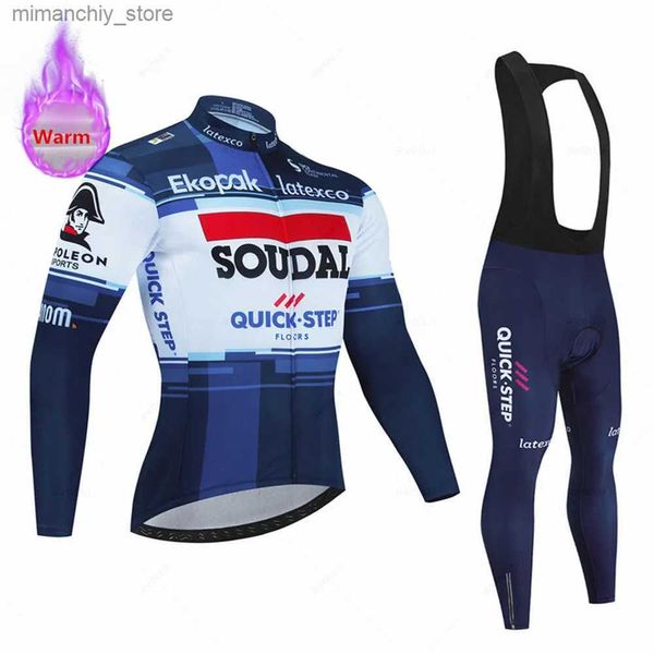 Conjuntos de camisa de ciclismo Soudal Quick Step Men Winter Cycling Jersey Set Thermal Fece 2023 Roupas Mountian Bike Bicyc Roupas Ropa Maillot Ciclismo Q231107