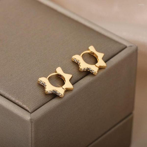 Серьги -грибки простые цирконы полой звезда подвесной обруч для женщин минималистский золотой цвет маленькие партийные украшения