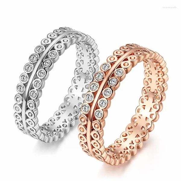 Cluster-Ringe für Damen, einfacher Ring, rund, ausgehöhlt, Roségold, Farbe, modische österreichische Kristalle, volle Größe, hochwertiger Schmuck, Silber R413