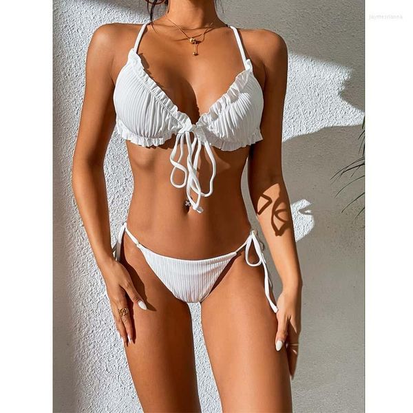 Momento de banho feminina White feminino feminino de maiô sexy da mulher de biquíni de biquíni Split Swimimg Set Bikinis 2023 Mulheres