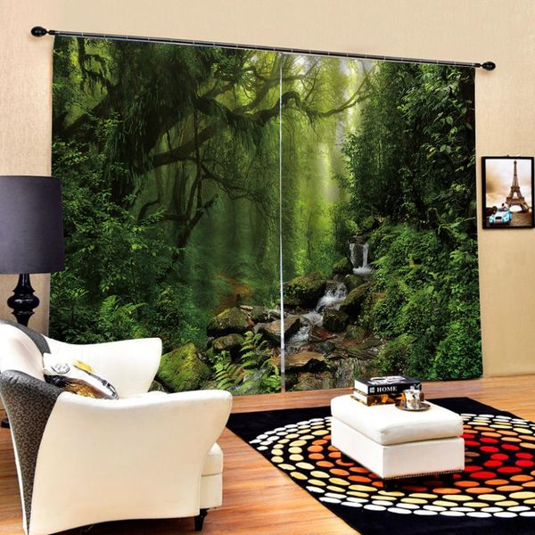 tende verdi della foresta Set di tende oscuranti di lusso per finestre 3D per la camera da letto Soggiorno Ufficio Hotel Home Wall Drappo decorativo