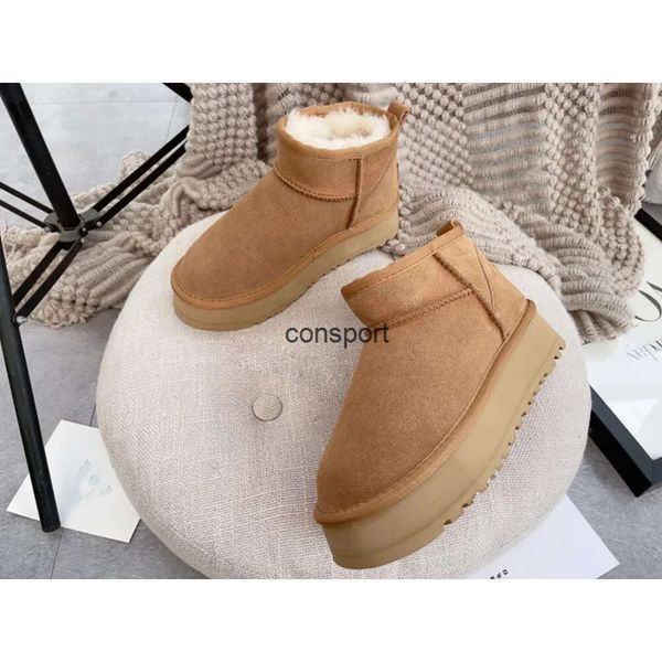 Botas de desenhista Austrália Mulheres Classic Platform Bota Ultra Matte Camurça Pele Botas de Neve Shearling Faux Fur Mistura de Lã Conforto Inverno Menina Tornozelo Botas Curtas