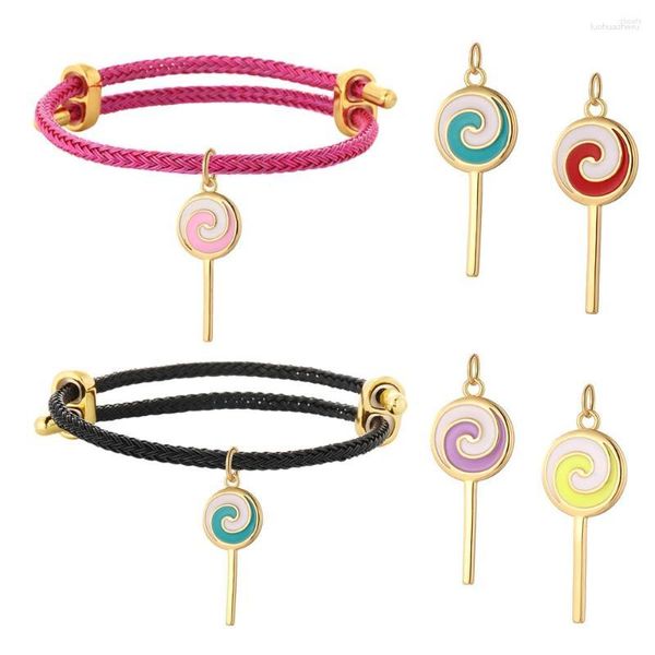 Braccialetti con ciondoli Simpatico braccialetto lecca-lecca per donna Bracciale bohémien Chiusura a moschettone con catena regolabile in acciaio inossidabile femminile