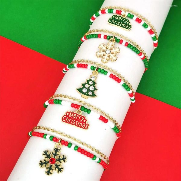 Charm Armbänder 2023 Europäische und amerikanische Feiertage Weihnachtsarmband Schneeflocke Baum Buchstabe Reisperlen Doppelschicht